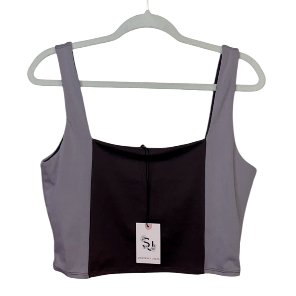 NWT Sincerely Jules Purple/Brown Crop Tank Top, Size Large - Picture 1 of 7